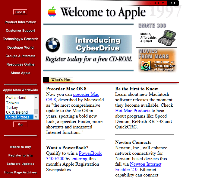 apple, старый дизайн сайта